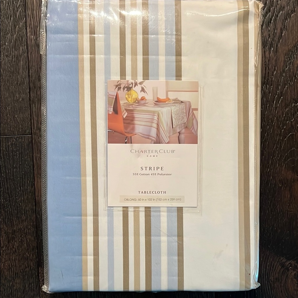 Charter Club Stripe Tablecloth - Blue and Beige
